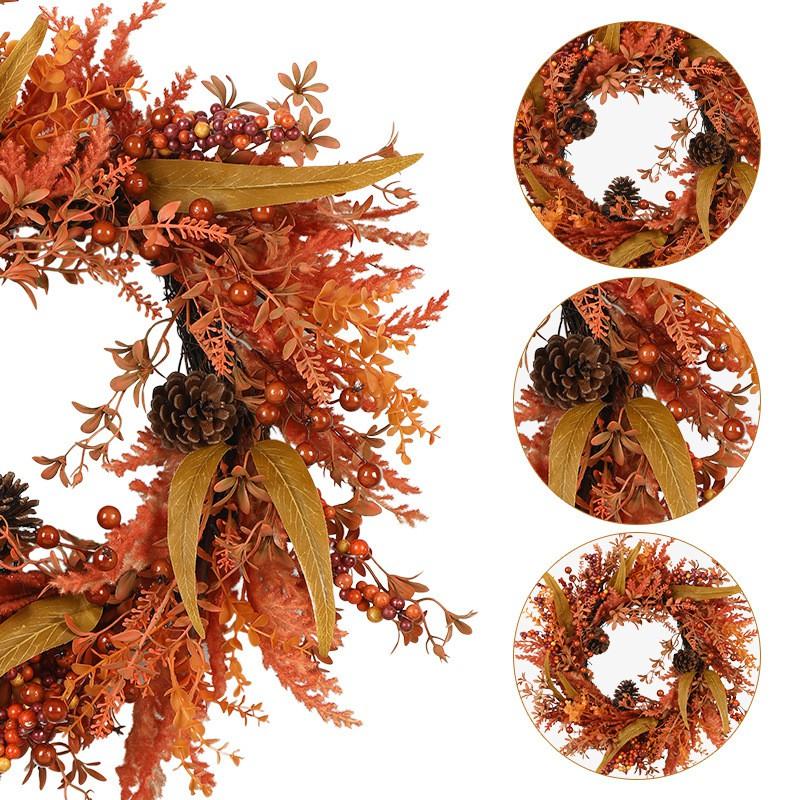 Wreath With Flocked Berries Eucalyptus Leaves Door Hanging Halloween Decor