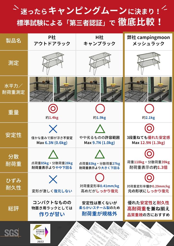 CAMPING MOON Field Ground Rack Rack Folding Rack Made of Black Plated Steel with Storage Bag Main Unit T-230 3 PiecesBamboo Top Plate Full Set