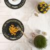 Black And Gold Themed Birthday Party Disposable Paper Plate Tableware Tablecloth Set Knife, Fork And Spoon