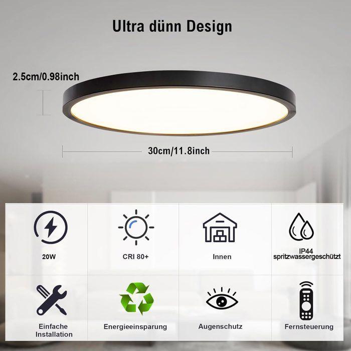 Plafonnier LED NETTLIFE Panneau rond 30 cm 20W Dimmable Télécommande