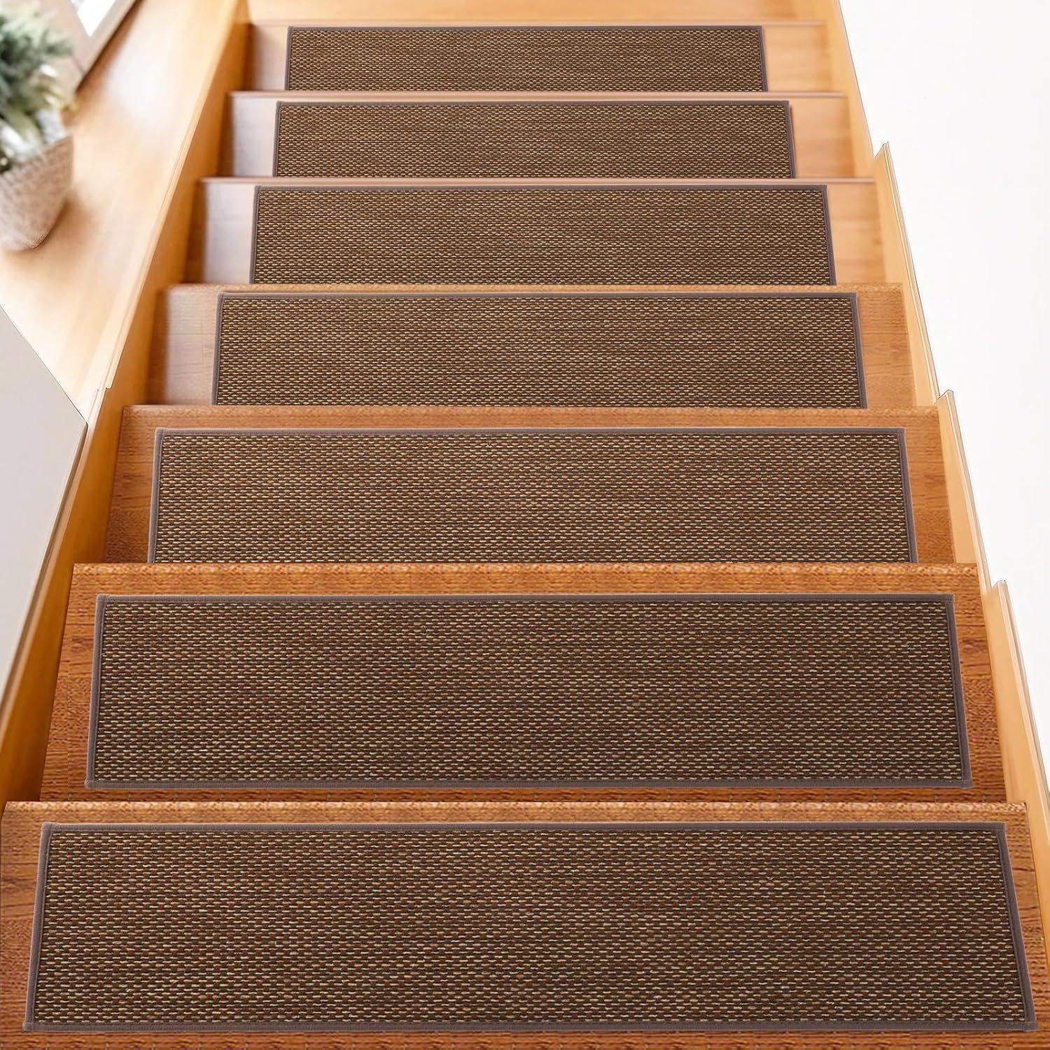 Zelfklevende Traptreden Imitatie Linnen Antislip Tapijtlopers Voor Houten Vloeren Lijmvrije Installatie 1PC(76cmx20cm)