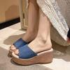 Women's Summer New Big Size Wedges Peep Toe Slippers Thick Sole Non Slip Lightweight Outdoor High Heel Slippers Modern Sandals
