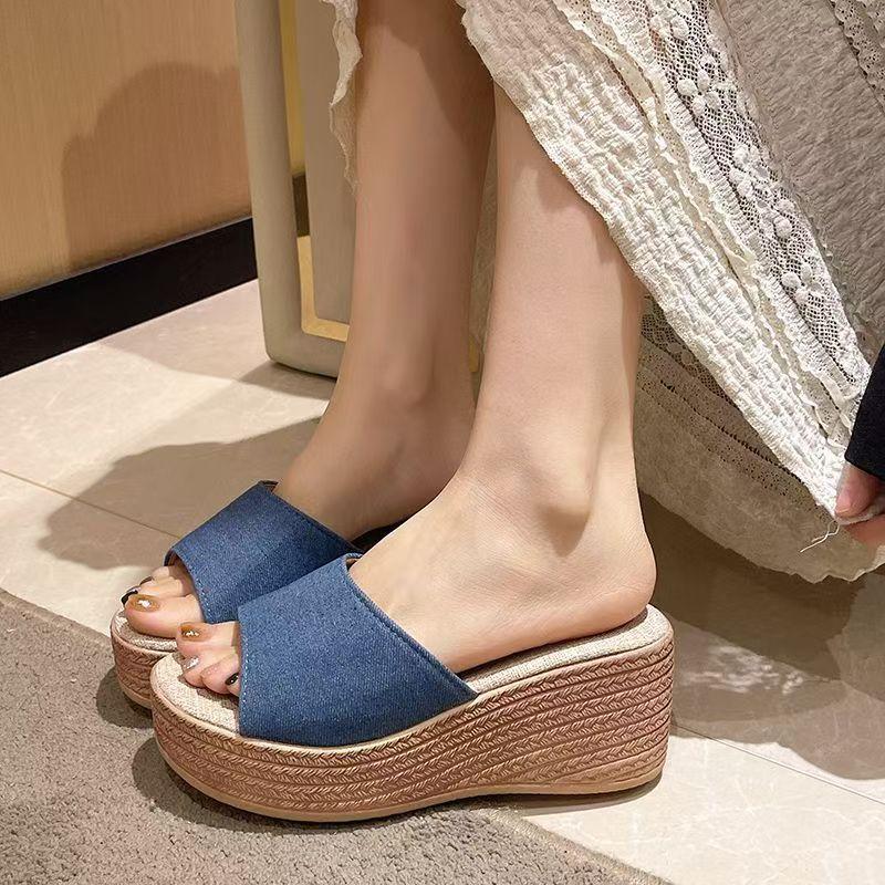 Ciabatte Zeppa Donna Estive Nuove Taglie Grandi Open Toe Suola Spessa Antiscivolo Leggere da Esterno Tacco Alto Sandali Moderni