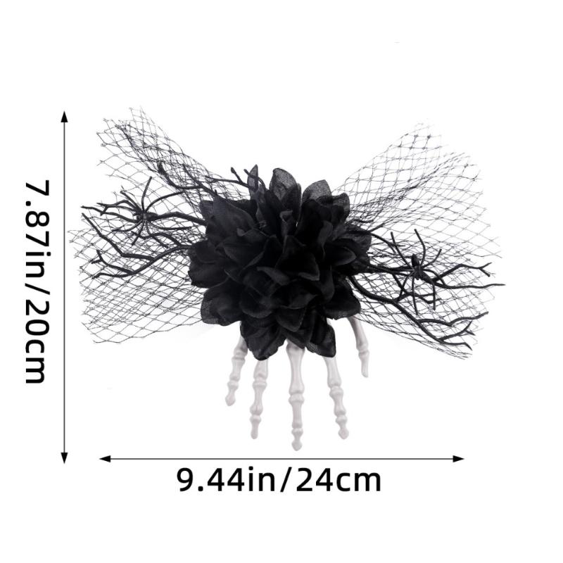 Halloween Terrifying Skull Hand Bone Rose Hair Clip - Unique Mesh Side Clip, Perfect Decoration for Halloween Ball