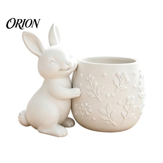 Maceta Verde Pequeña Conejo Abrazando Suculentas Impresa en 3D, Flor de Conejo Linda con Cuerpo Floral Compacto en Relieve, Decoración de Escritorio Mini para