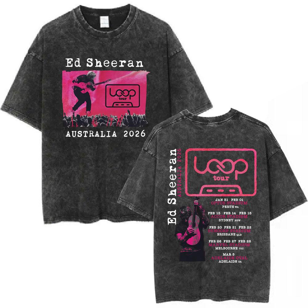 Washed Vintage Ed Sheeran Loop Tour Australia Tshirt Men Women Fashion Hip Hop Oversized T Shirts Male Summer Streetwear