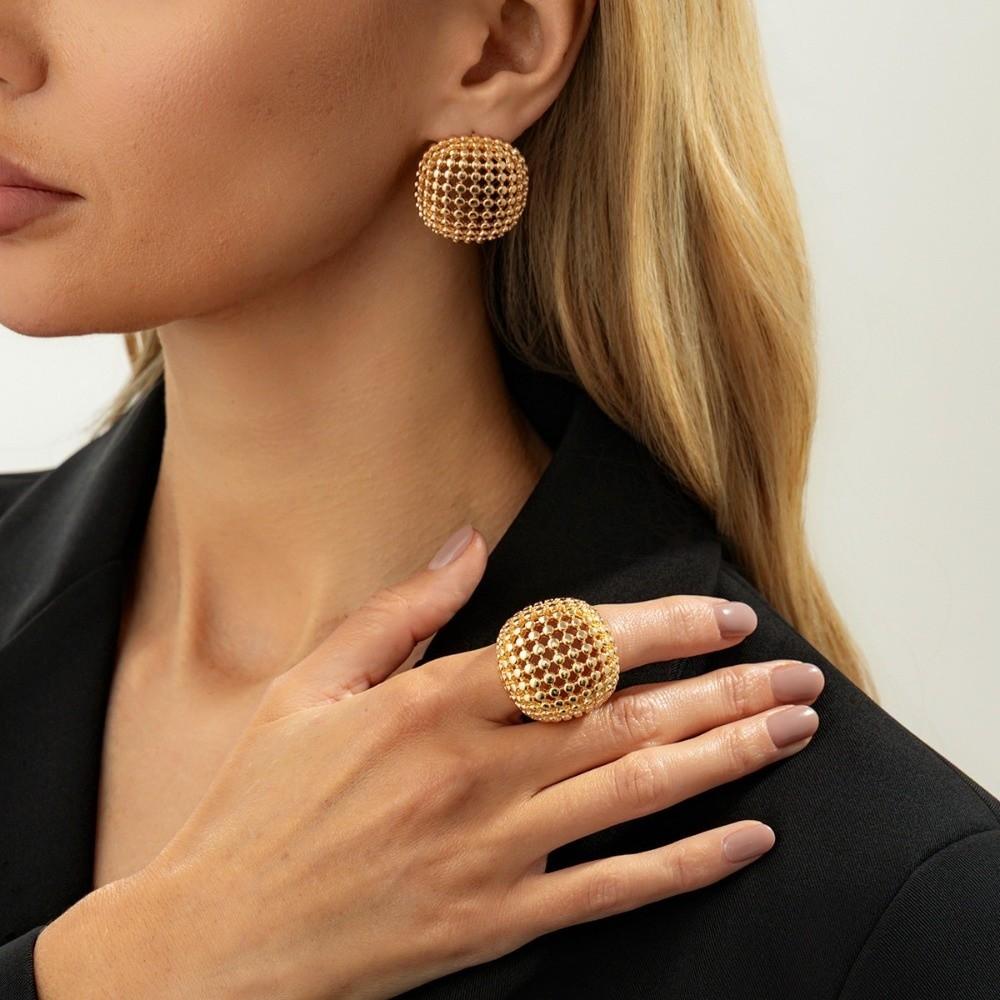 2pcs/set Alloy Hollowed-out Rings Geometric Braided Earring and Ring Set Open Rings Wedding Jewelry