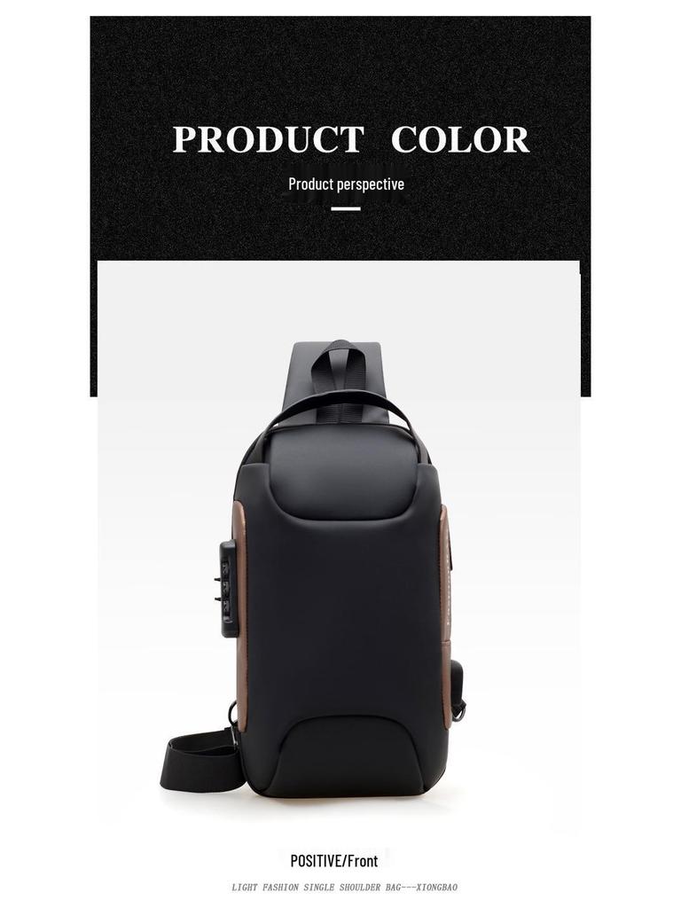 Herren Colorblock USB Brusttasche: Zahlenschloss, Handy-Umhängetasche, Fahrradrucksack