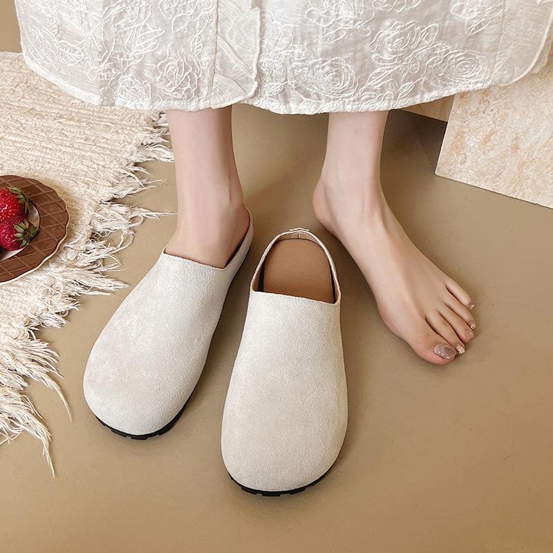 Boken Slippers Women's Summer Leather Surface Outer Wear Non-slip Soft Bottom Fashion Bag Head Drag Girls Lazy One Foot Half Drag