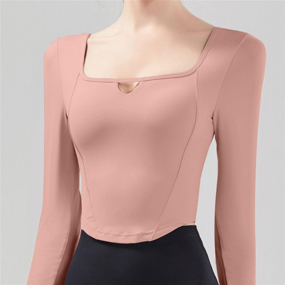 

Новый быстросохнущий топ с длинными рукавами для йоги, подчеркивающий красоту спины, с высокой эластичностью, вырезом на спине, облегающего кроя, спортивная одежда для фитнеса для женщин S розовый