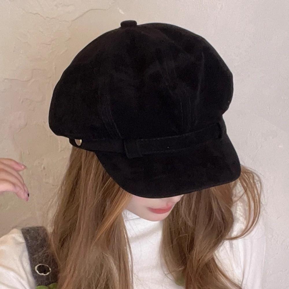 Flat Top Suede Berets Short Brim Artist Hat Vintage Painter Hat  Daily