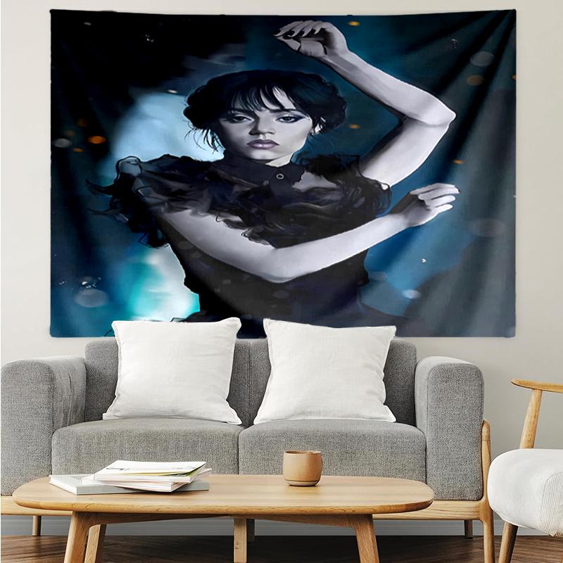 Wednesday Print Tapestry, Backdrop, Easy Setup, Ideal for Bedroom, Office & Living Room, with Aesthetic Wall Hanging Decor.