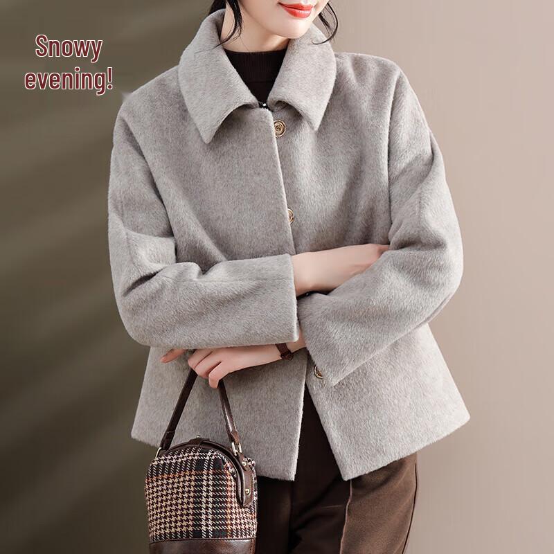 Xuexi Mid-Aged Women's 2024 Winter Wool Blend Lapel Coat