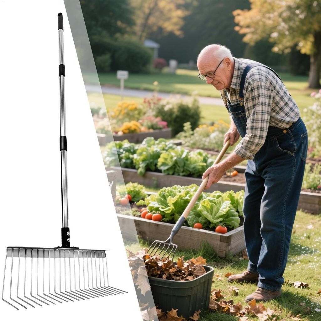 Rakes For Lawns Yard Rake With Adjustable Handle Yard Tools Gardening Leaf Collection Supplies For Cleaning Landscaping Beach