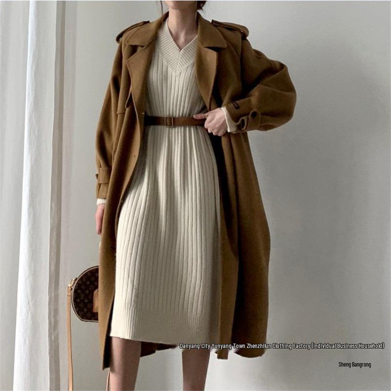 Korean Style V-Neck Knit Dress - Flattering, Mid-Length, Over-the-Knee, Autumn/Winter Women's Fashion