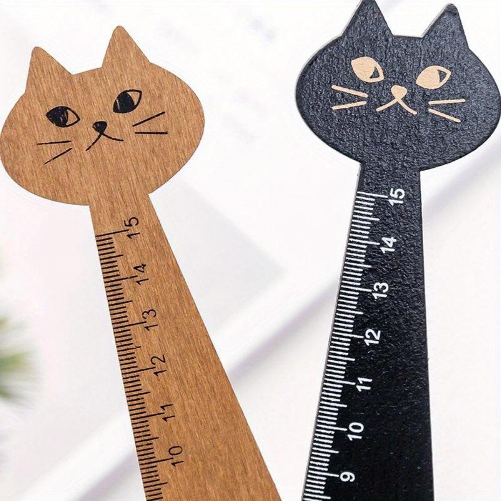 2Pcs 15cm Scale Ruler Creative Cartoon Ruler Cat Wooden Ruler Student Stationery Straight Ruler Office School Supplies
