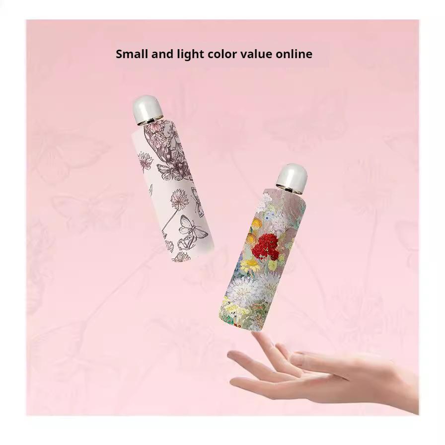 UV Resistant and Rain Resistant Dual-purpose Sunshade Umbrella, Compact and Portable Chinese Oil Painting Sun Umbrella
