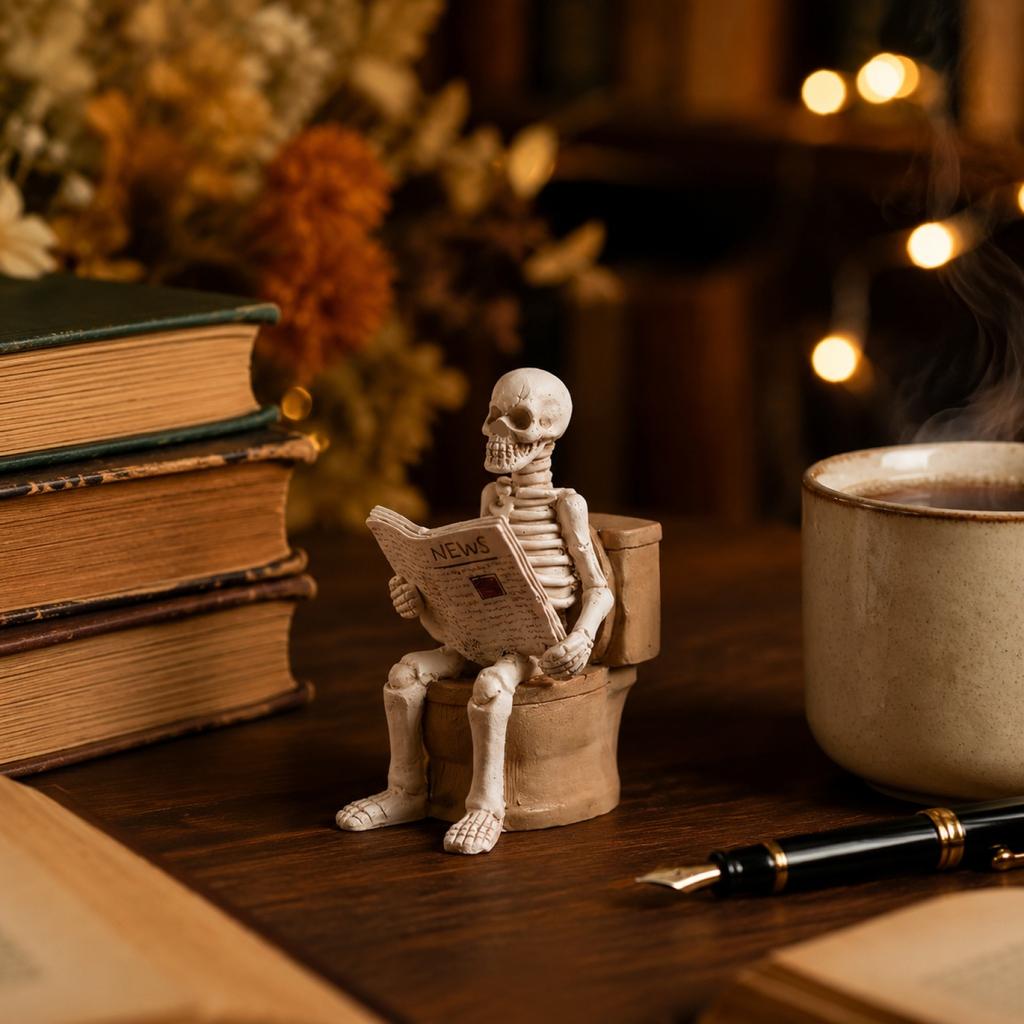 Toilet Desktop Decoration Halloween Skeleton Commode Figurine for Shelf Mantel Table Decor