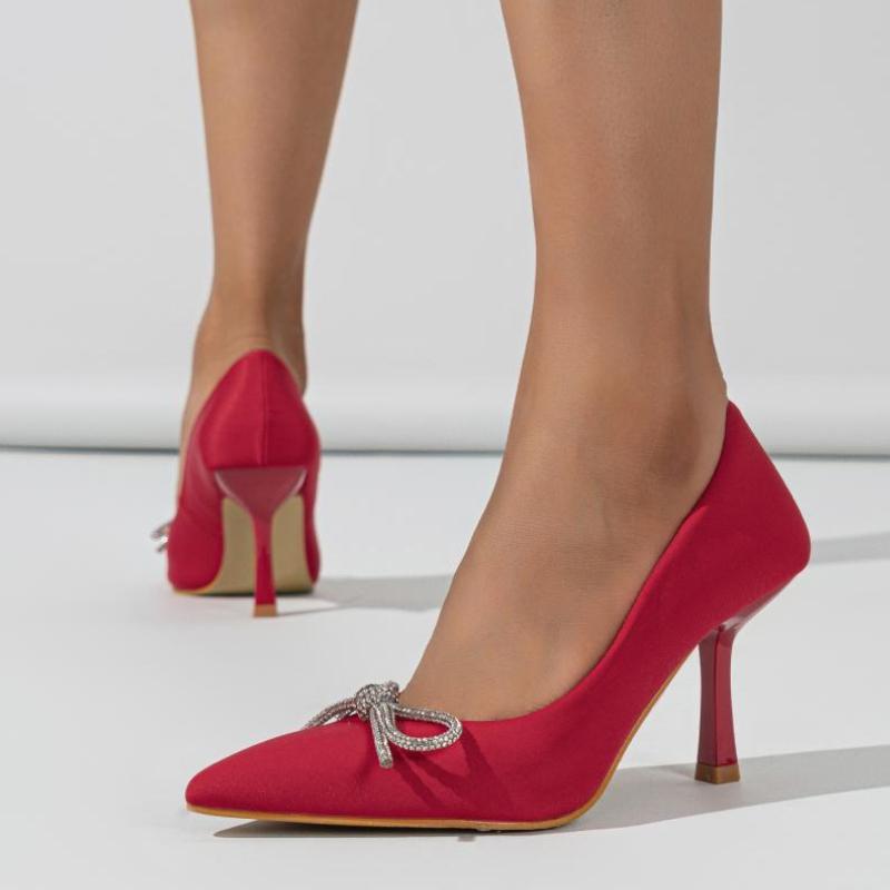 Fashion Luxury Rhinestone Bow Decorative High Heels Women Fashion Pointed Toe Shallow Thin Heel Designer Shoes Elegant Party Dress Shoes