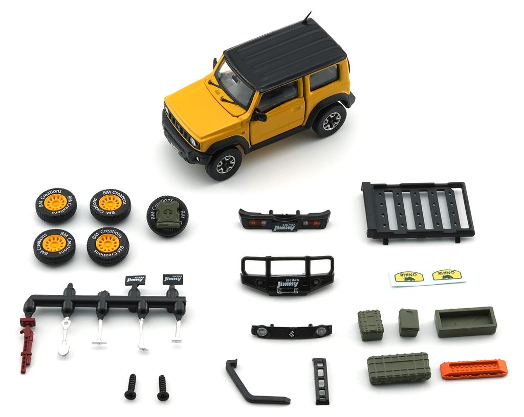 Scherer Designs BM CREATIONS Měřítko Suzuki Jimny 2019 RHD Rhino Slonová kost Žlutá Balíček příslušenství BMC X JIMNY 5. výročí Hotový model 1/64 (JB74)