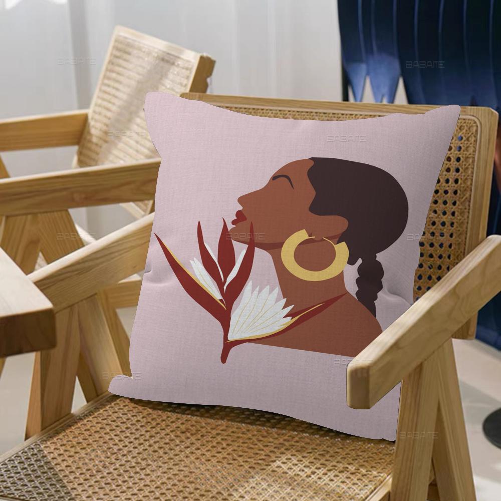 Art African Women Leaf Office Cushion Pillowcase Car Cushion Cover45X45CM Lumbar Pillowcase Sofa Pillowcover
