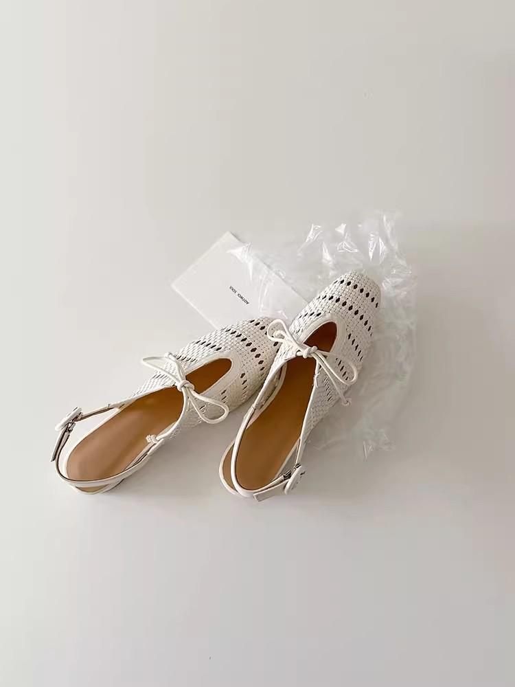 Cowhide version~ niche design hollow breathable half slippers women's 2025 new summer outer wear bow casual sandals