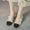 Fashion 2025 Classic Mixed Color Sandals Women Slingback Mary Janes Pearl Belt Med-High Heels Shoes Ladies Office Dress Tacone Sandalias