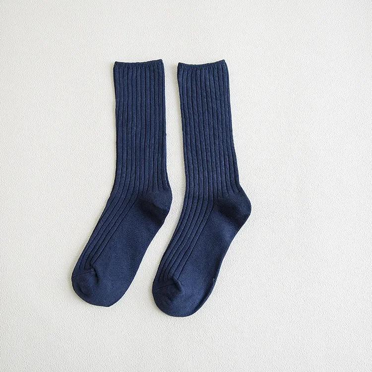 Solid Color Harajuku Knitted Cotton Women Socks Retro Korean Vintage Streetwear Japanese Style Kawaii Cute Cotton Long Socks