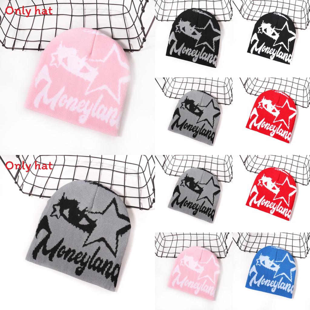 Street Style Star Letter Pattern Neutral Warm Knitted Hat For Winter Outdoor Fashion
