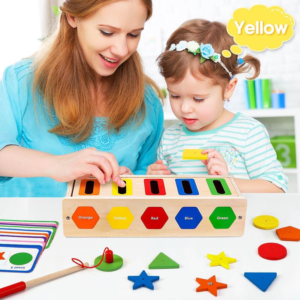 Toddler Montessori Toys Wooden Shape Color Sorting Toys Fine Motor Skill Fishing Game Activities Early Learning Educational Toys