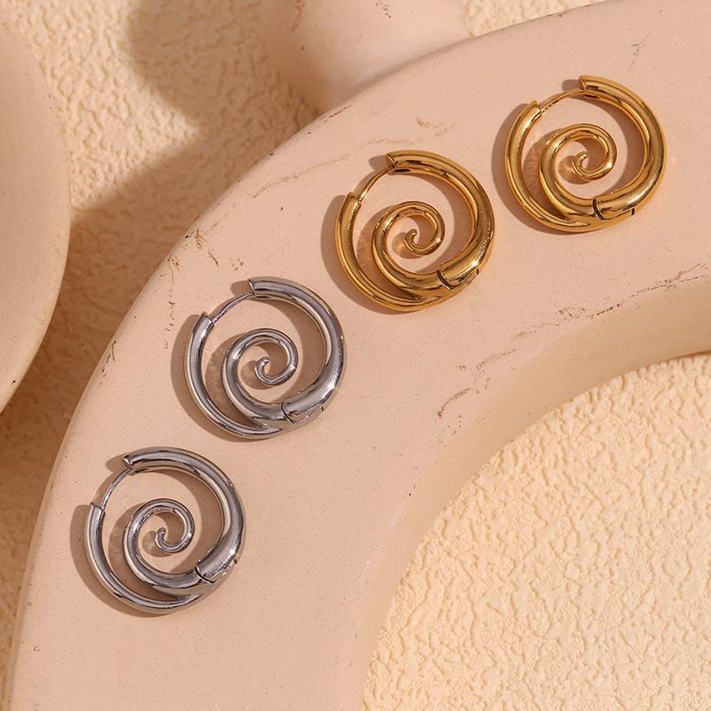 18k Gold Plated Stainless Steel Spiral Earrings - European/American Women's Waterproof Fashion Studs