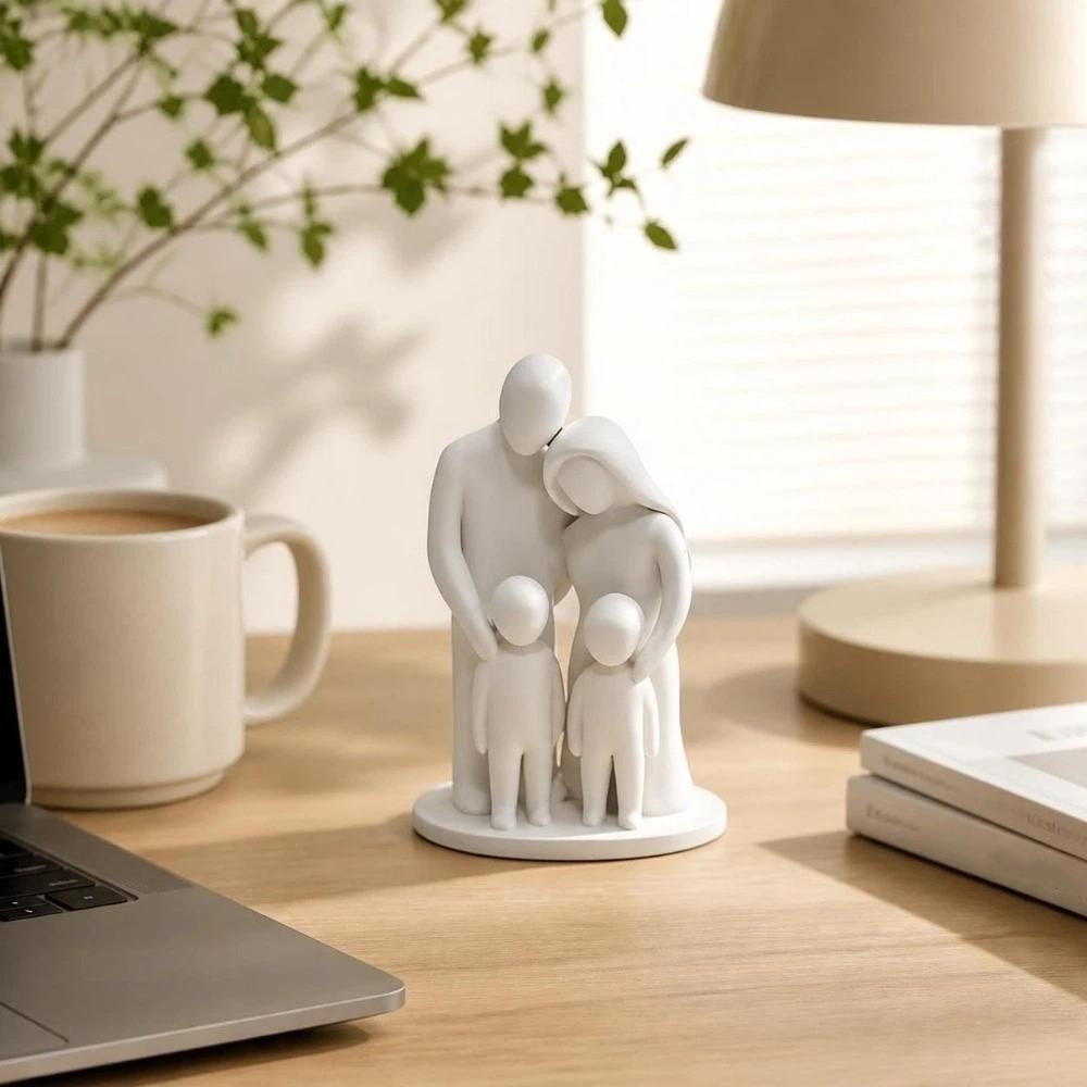 Family Of Three Parent Child Statue Home Ornament 4 Persons Figurine Bedroom Decor