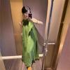 French high-end green neck sling dress children's summer new seaside vacation temperament dress