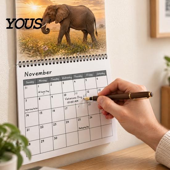 Wildlife Elephant Theme Planner Calendar 2027, 12-Month Wall with Spiral Binding, Thick Paper Monthly Schedule for Home Office, Gift Animal
