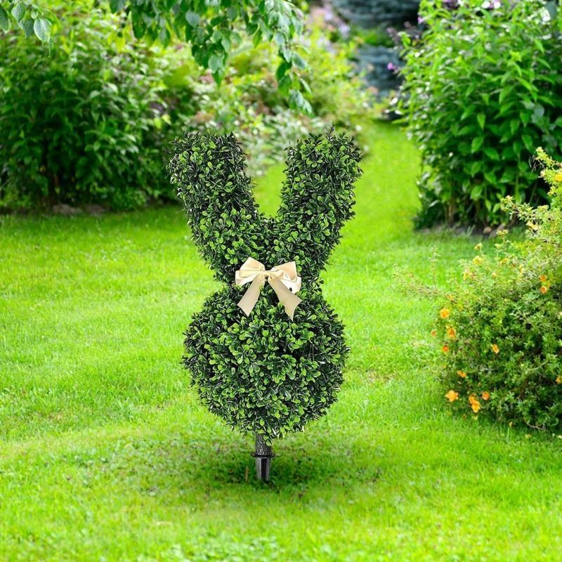 92MF Easter Stake Rabbit Topiary Tree with Realistic Green Pot for Home and Garden Parterre Enhancement