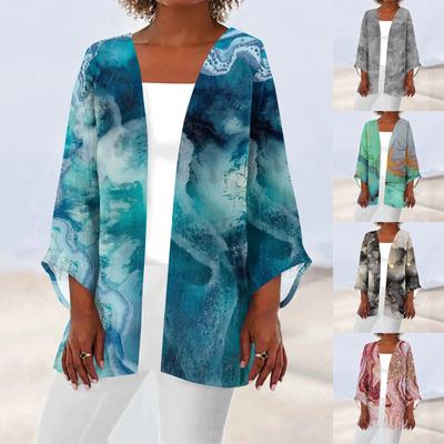 Women's Casual Fashion Retro Printed Lightweight Medium Length Jacket Cardigan