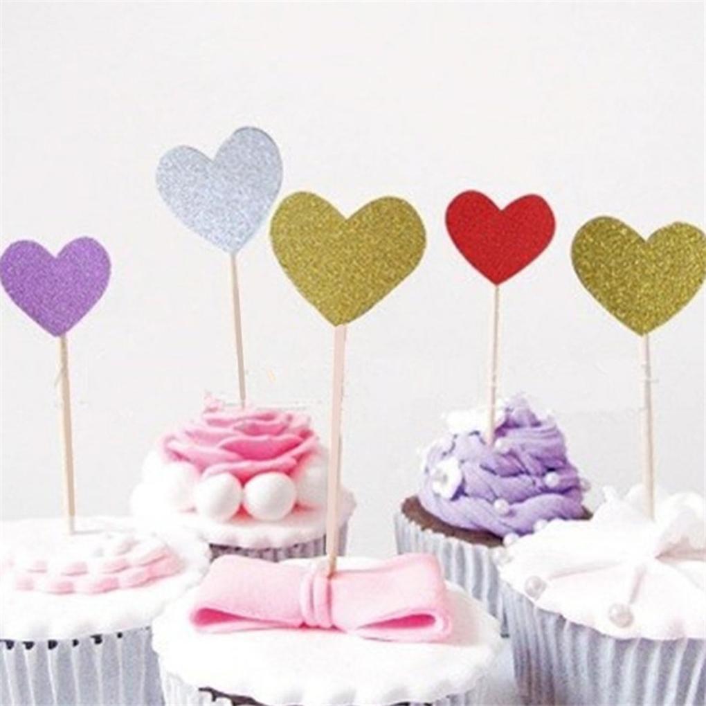 30pcs Bamboo Heart Bead Fruit Cocktail Picks Sticks Toothpick Decorations