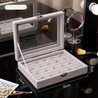 1pc,Ring Storage Box, Soft Velvet Jewelry Storage Tray with Transparent Lid, Earring and Jewelry Display Box
