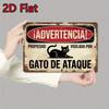 Vintage Spanish Warning Attack Cat Metal Sign, Funny Beware Violent Cat Plaque, Rustic Iron Wall Art for Office Cafe