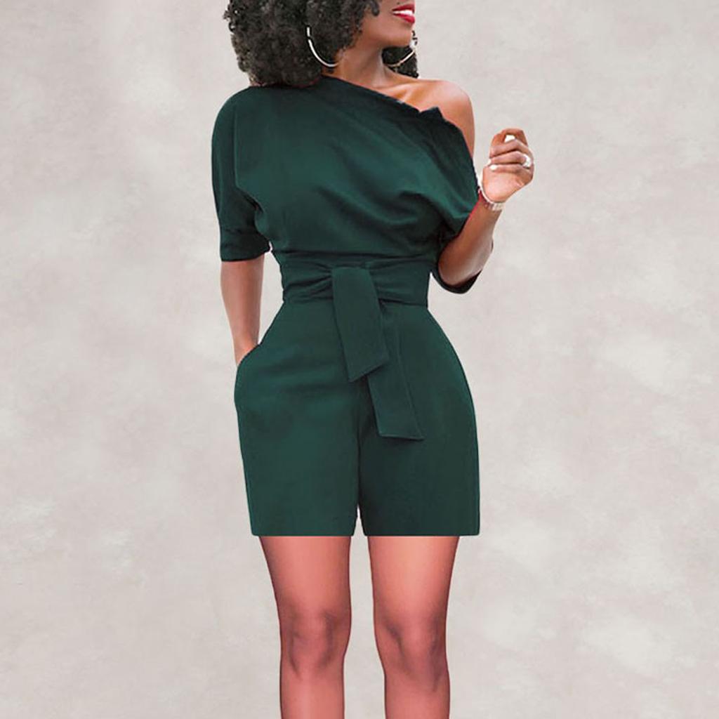 Women's Sexy Off Shoulder Ruffle Short Romper Fashion Casual Jumpsuit