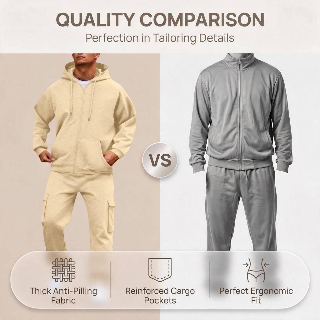 Men's Sweatshirt Jacket and Cargo Jogger Pants Set Color Trendy Casual Outdoor Sports Two-Piece Tracksuit