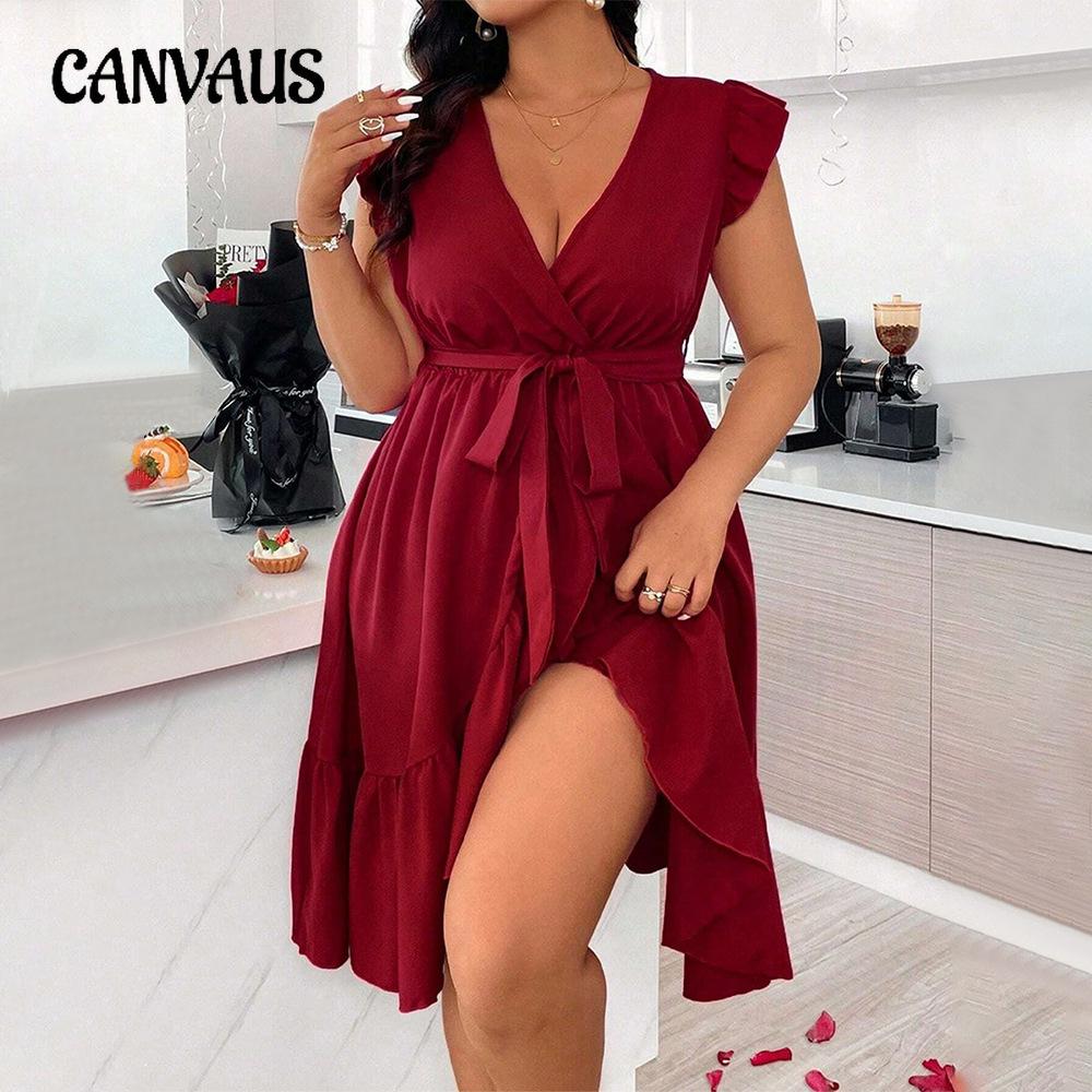 

Плюс Размер Женское Летнее Платье С V-образным Вырезом Однотонное Платье С Защипнутой Талией и Короткими Рукавами 1XL бордовый