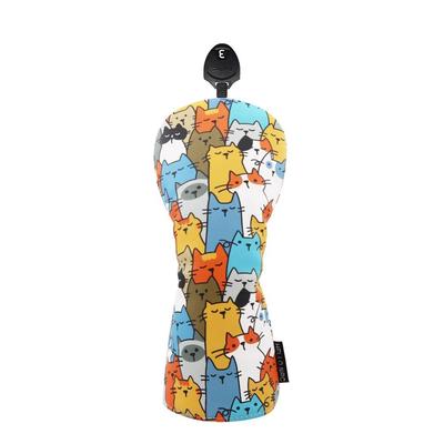 HELLO NRC Golf Headcover for Fairway Woods PU Waterproof Cute Printed Cartoon (3-Wood), Leather, Cat, 1pc.