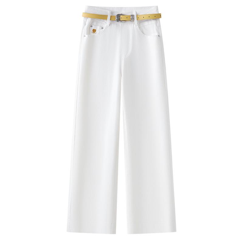 

Women s White Wide-Leg Cropped Jeans, Summer 2025 Petite Size, Loose Slimming Straight-Leg Pants M