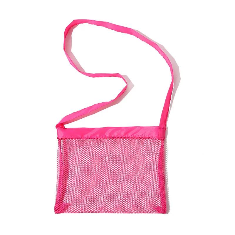 Mesh Beach Bag for Kids Toy Organizer Net Zipper Adjustable Shoulder Strap Storage Pouch Child Shell Collecting Bag Round Bucket