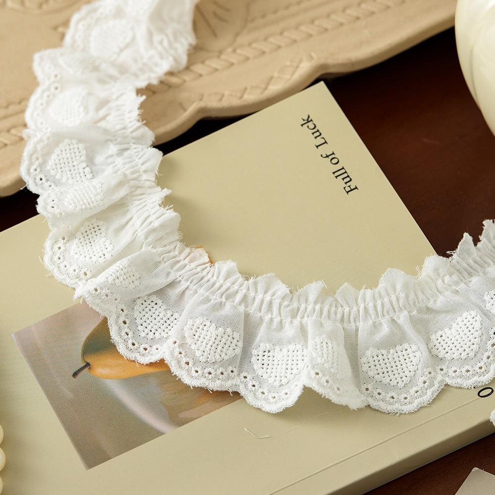 

DIY 5cm Wide Ruffle Trim Heart Embroidered Handmade Pleated Fabric Ribbons Cotton Clothing Lace Material Sewing Accessories белый