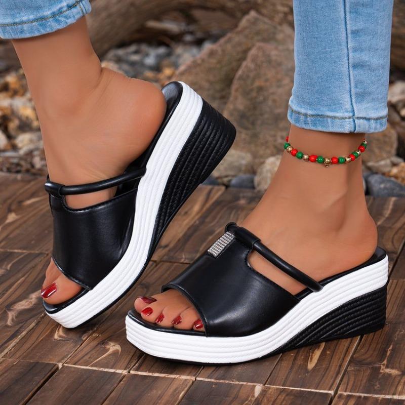 Fashion Summer Wedge Thick Platform Women'S Sandals Slip On Versatile Casual High Heel Plus Size Wide Fit Sandals With Arch Support