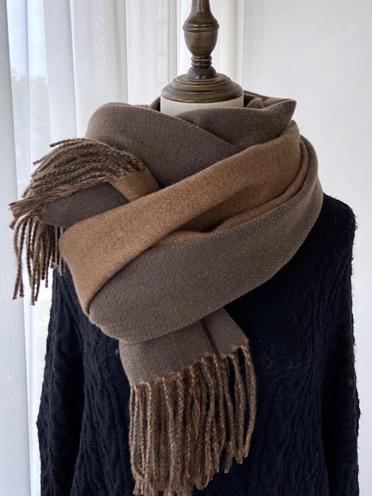 Women Winter Knitted Scarf Ladies Men Solid Double-Sided Tassel Scarve Mujer Male Foulard Wrap Shawl Unisex Imitation Cashmere