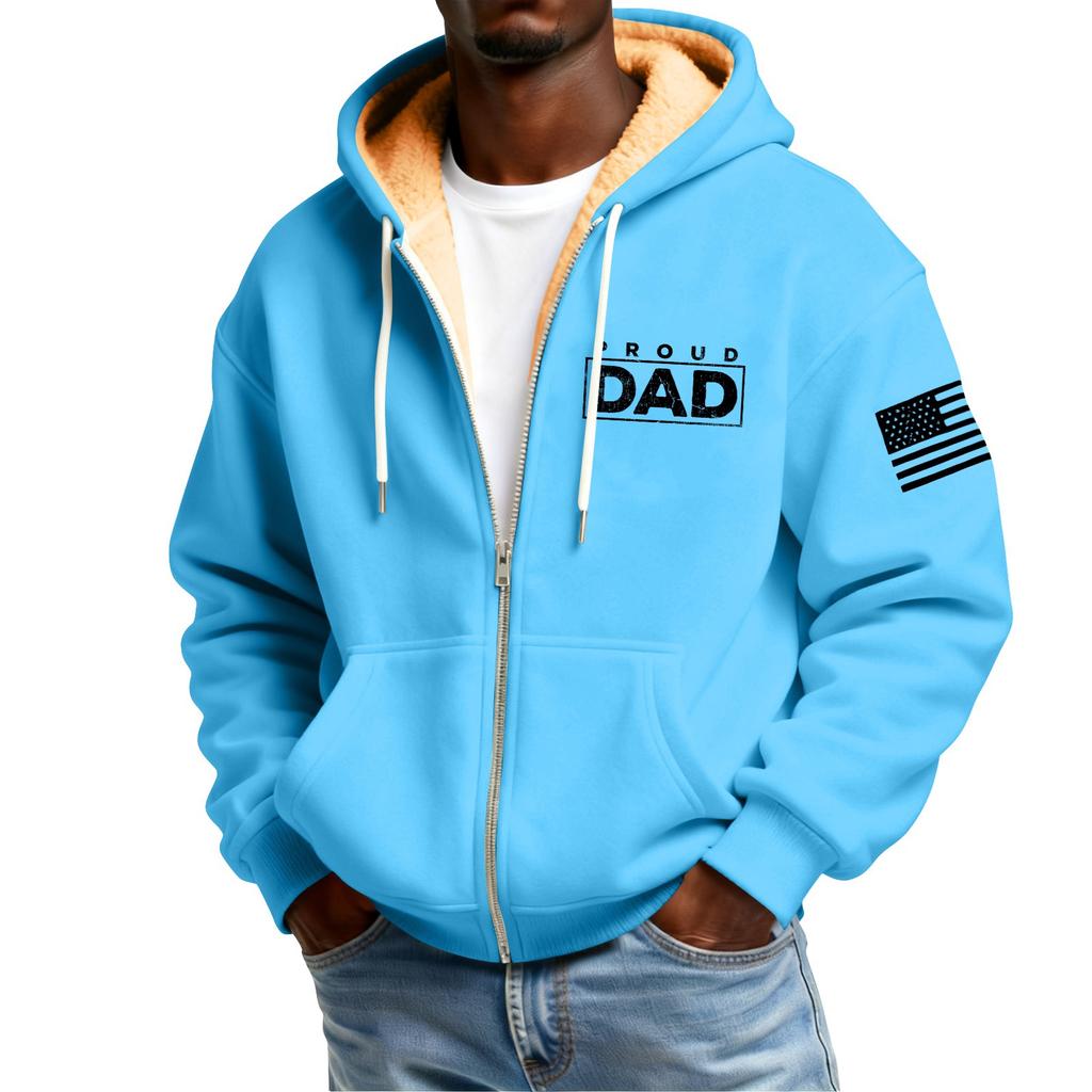 Men's Print Fleece-Lined Zip-Up Pocket Hooded Sweatshirt Cardigan Men's Casual Sweatshirt Cardigan