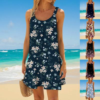 Moda Femei Vară Plajă Casual Print Fără mâneci Rochie drăguță Sling